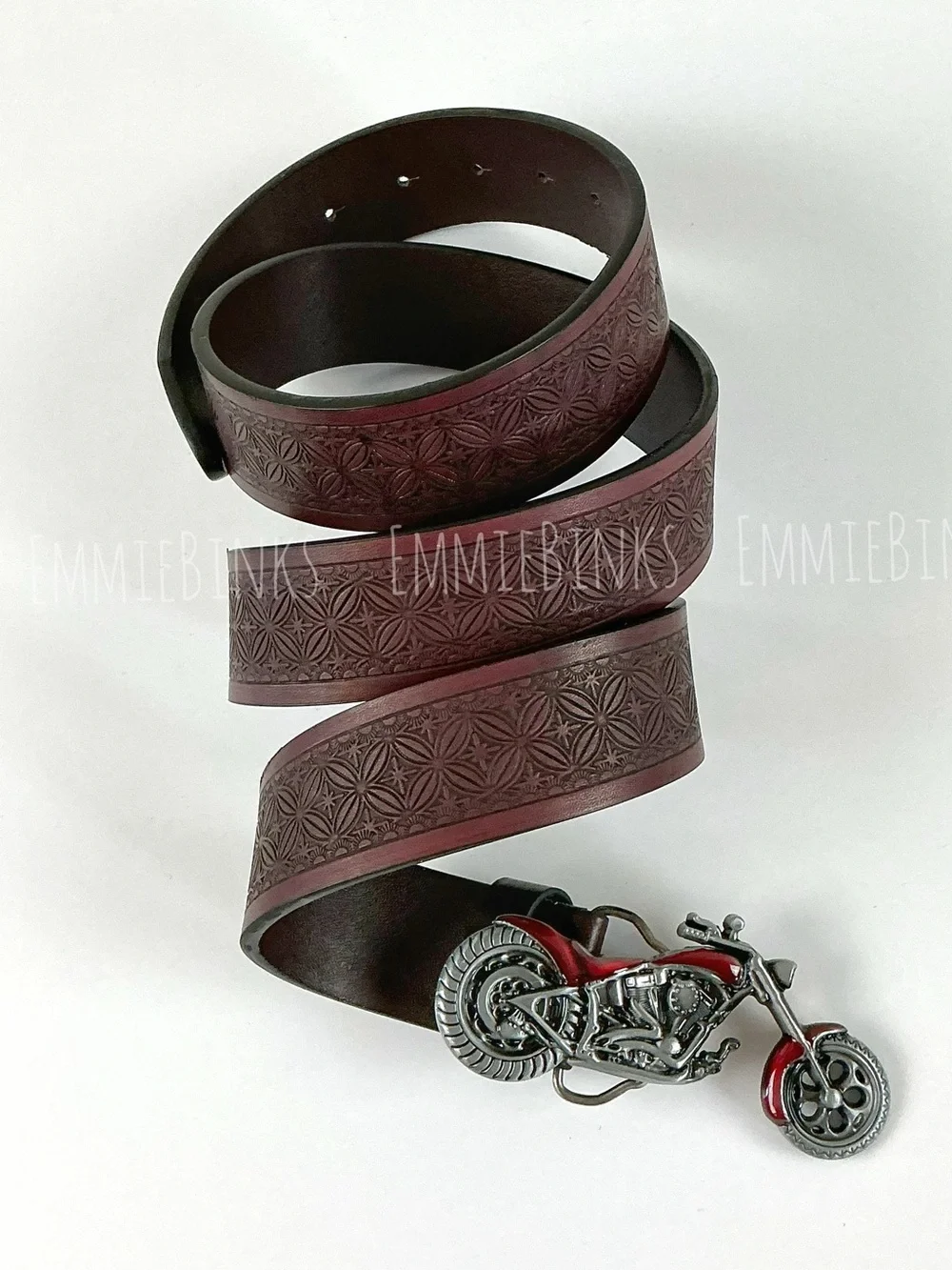 New Indie Moto Motorcycle Tooled Leather Belt